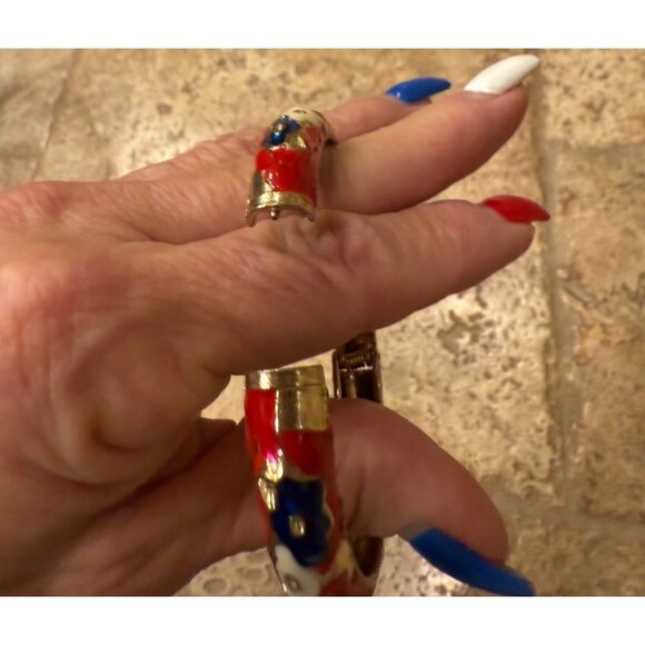 Vintage Floral Enamel & Rhinestone Bracelets Set - Picture 2 of 4